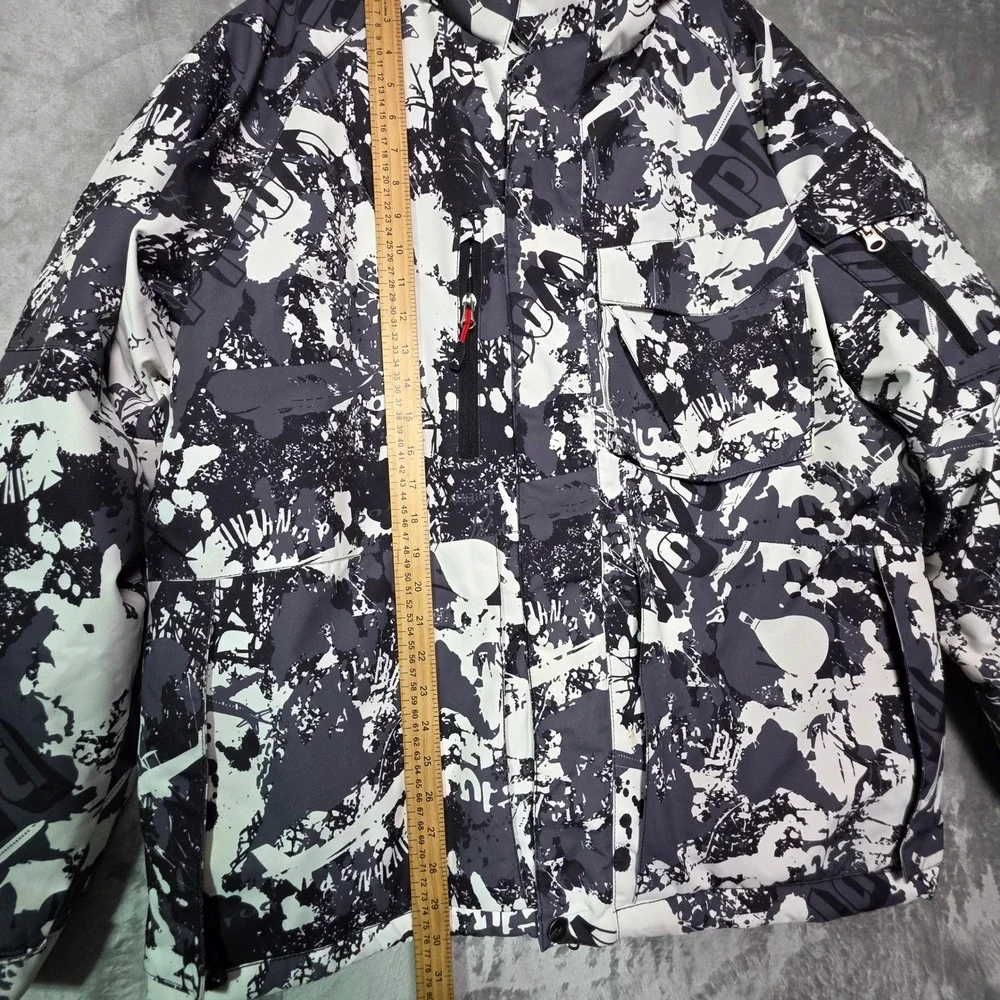 Bimodal Mens XL Ski Jacket Black White Abstract Graphic Hooded Winter Coat Coat